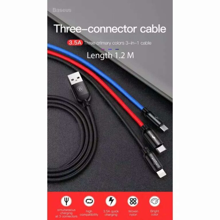 Kabel Charger Baseus Primary Colors 3 in 1 - Gusti Warung Online