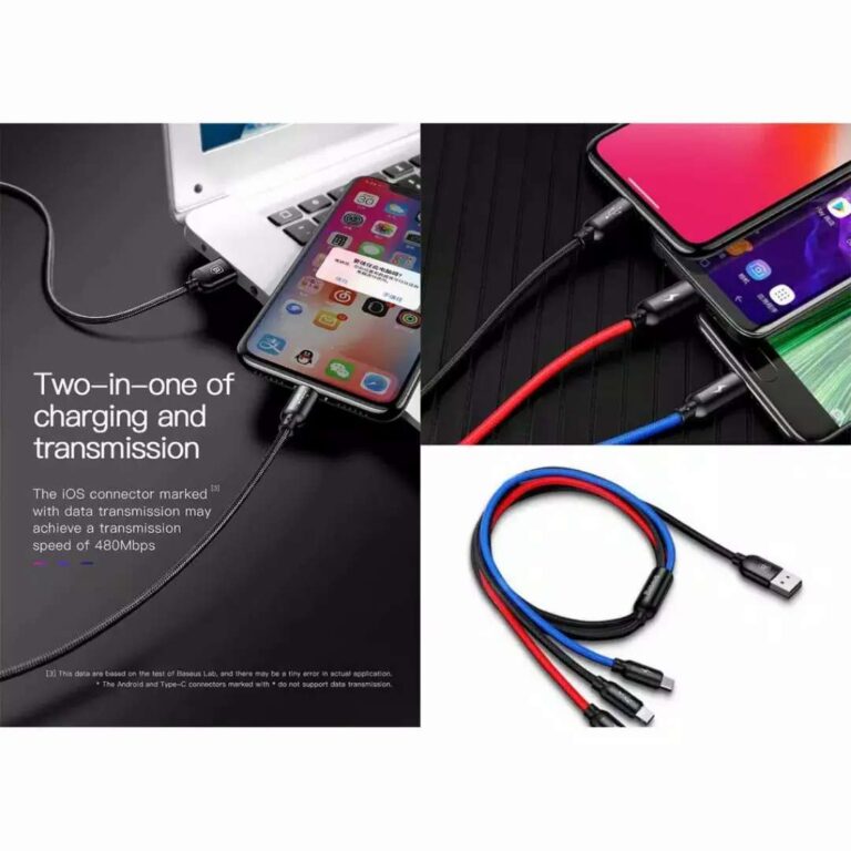 Kabel Charger Baseus Primary Colors 3 in 1 - Gusti Warung Online